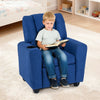 Kids recliner chair in blue with cup holder, featuring ergonomic design and soft velvet fabric, perfect for reading or.