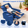 Kids recliner chair in blue with retractable footrest, cup holder, and ergonomic design for ultimate comfort and.