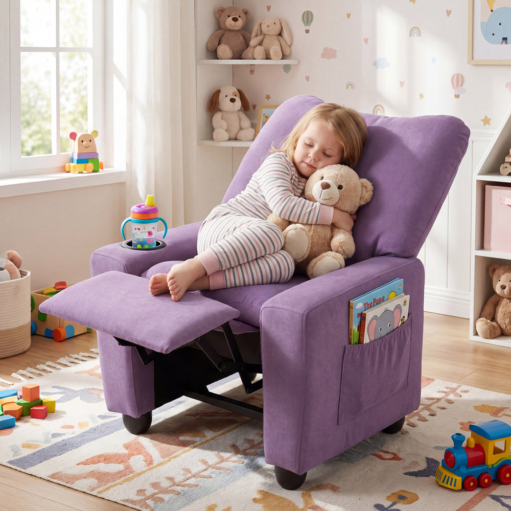 Kids Recliner Toddler Single Sofa with Adjustable Footrest and Cup Holder-Purple - Gallery View 1 of 8
