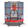 Kids recreational trampoline with enclosure net, 55 inches, featuring a stable design and vibrant red and blue colors.