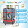 55-inch kids trampoline with enclosure net, featuring durable galvanized steel frame and L-shaped legs for stability.