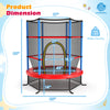 55-inch kids trampoline with enclosure net, featuring a durable galvanized steel frame and L-shaped legs for stability.