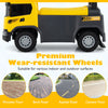 Kids ride-on push car in yellow with premium wear-resistant wheels, suitable for various indoor and outdoor surfaces.