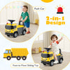 Kids ride-on push car in yellow, 2-in-1 design with steering wheel, music, and under-seat storage for fun playtime.
