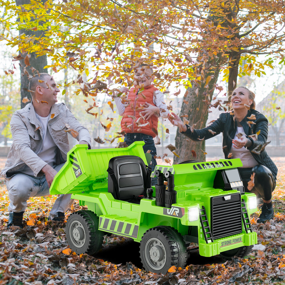 Kids Ride on Dump Truck 12V Ride on Car with Electric Dump Bed-Green - Gallery View 1 of 13