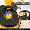 Kids ride-on excavator's fun steering wheel with engine sounds, designed for indoor and outdoor play.
