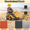 Kids ride-on excavator in yellow with adjustable shovel, designed for sand and soil, perfect for indoor and outdoor.