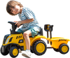 Kids ride-on tractor in yellow with detachable trailer, designed for fun and stability, perfect for outdoor play.