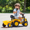 Kids ride-on tractor in yellow with detachable trailer, featuring a comfortable seat and fun sound buttons for outdoor.