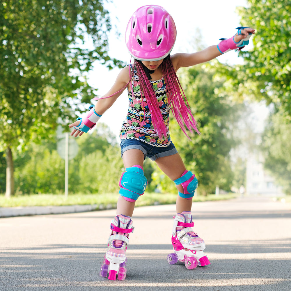 Kids Roller Skates 4 Sizes Adjustable Quad Skates with Light-up Wheels and Safety Protection-Rose Red - Gallery View 1 of 10