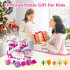 Kids roller skates in rose red with adjustable sizes, light-up wheels, and safety features for fun and balance.