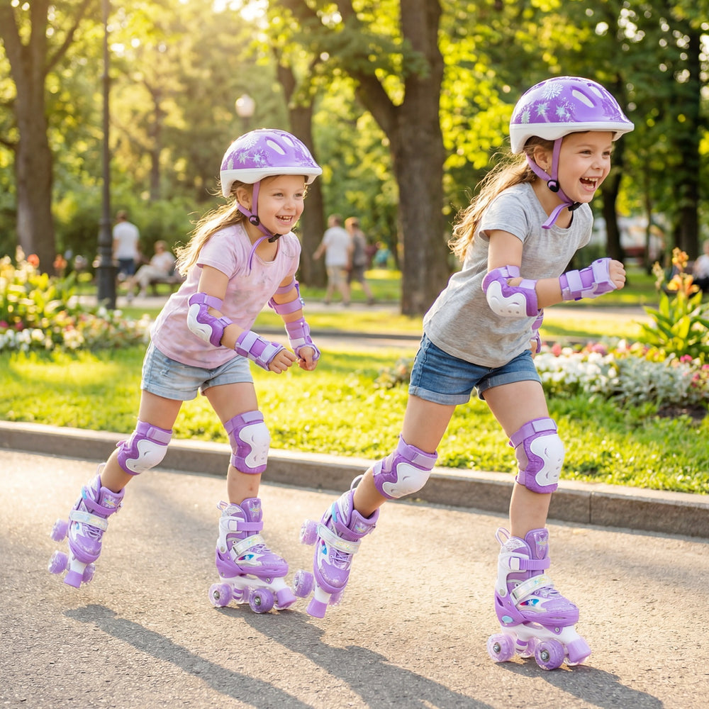 Kids Roller Skates 4 Sizes Adjustable with Light-up Wheels for Toddler Aged 5-7 (S)-Purple - Gallery View 1 of 9
