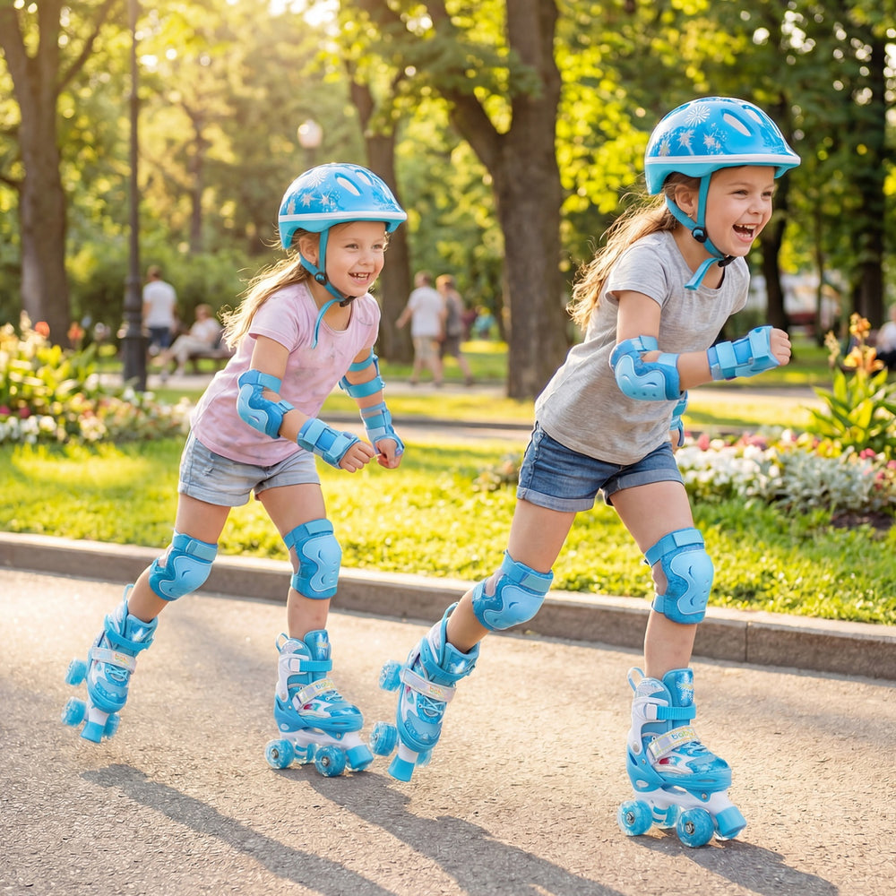 Kids Roller Skates 4 Sizes Adjustable with Light-up Wheels for Toddler Aged 5-7 (S)-Blue - Gallery View 1 of 9