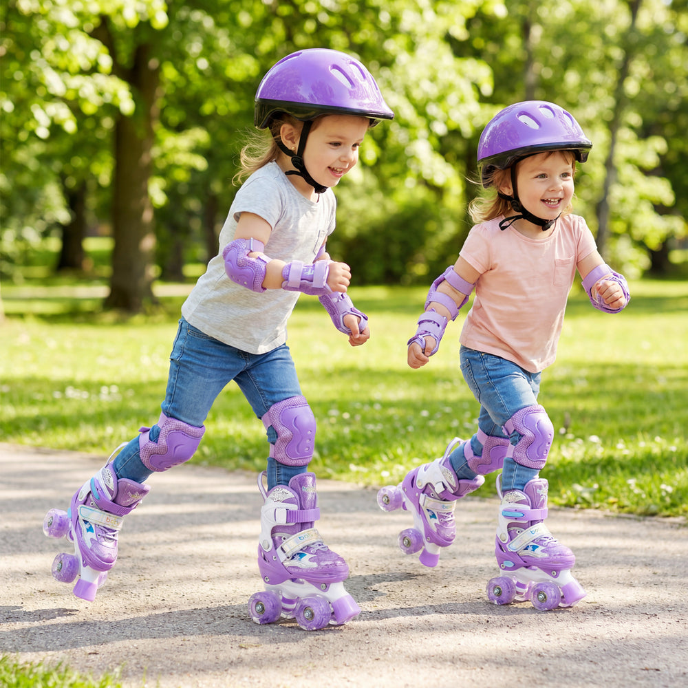Kids Roller Skates 4 Sizes Adjustable with Light-up Wheels for Toddler Aged 3-4 (XS)-Purple - Gallery View 1 of 9