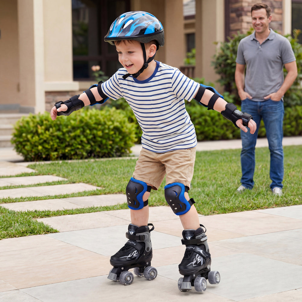 Kids Roller Skates for Girls Boys 4 Sizes Adjustable Quad Skates with Light-up Wheels-Black - Gallery View 1 of 10