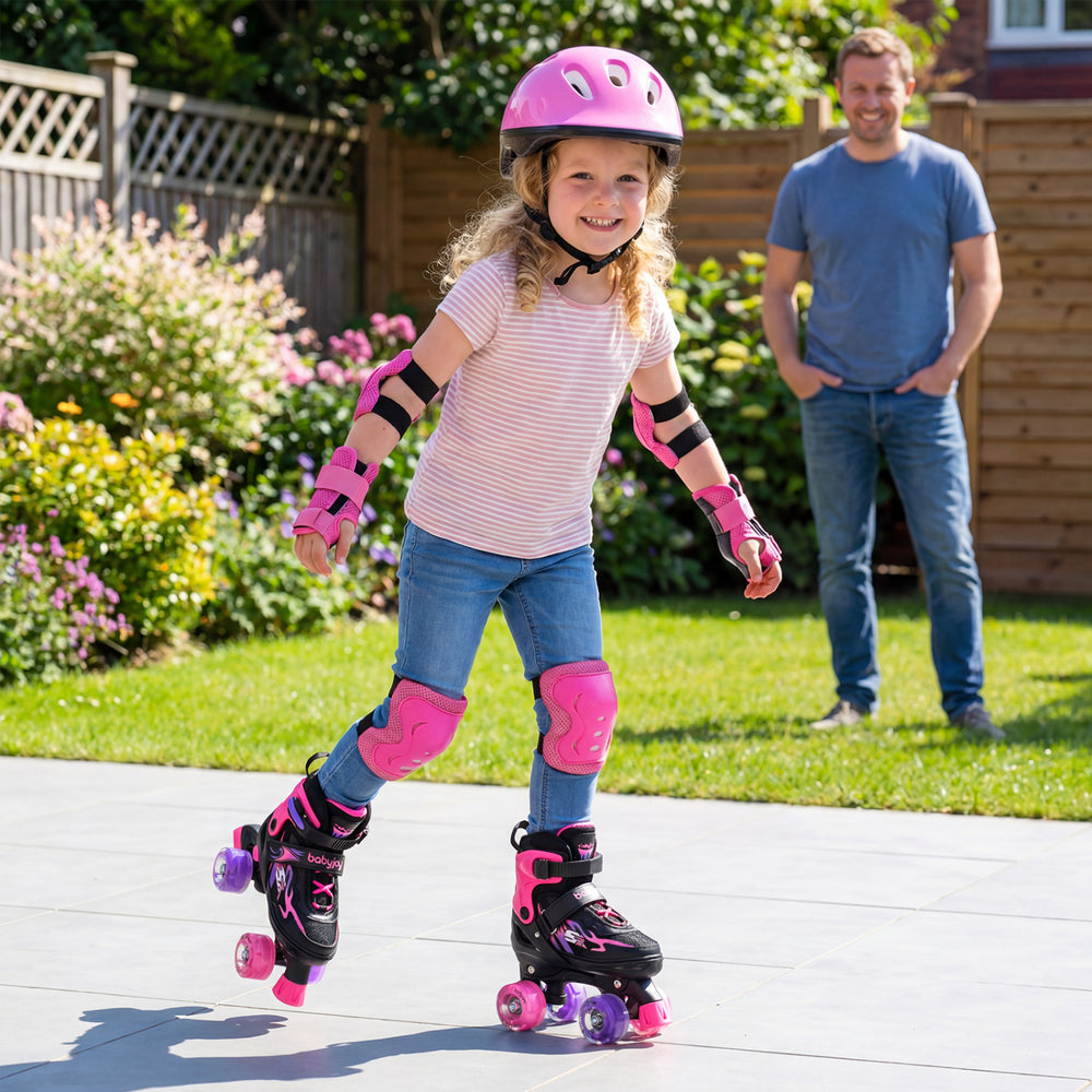Kids Roller Skates for Girls Boys 4 Sizes Adjustable Quad Skates with Light-up Wheels-Pink - Gallery View 1 of 10