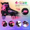 Kids roller skates in pink with adjustable sizes, light-up wheels, and secure buckles for outdoor fun and safety.
