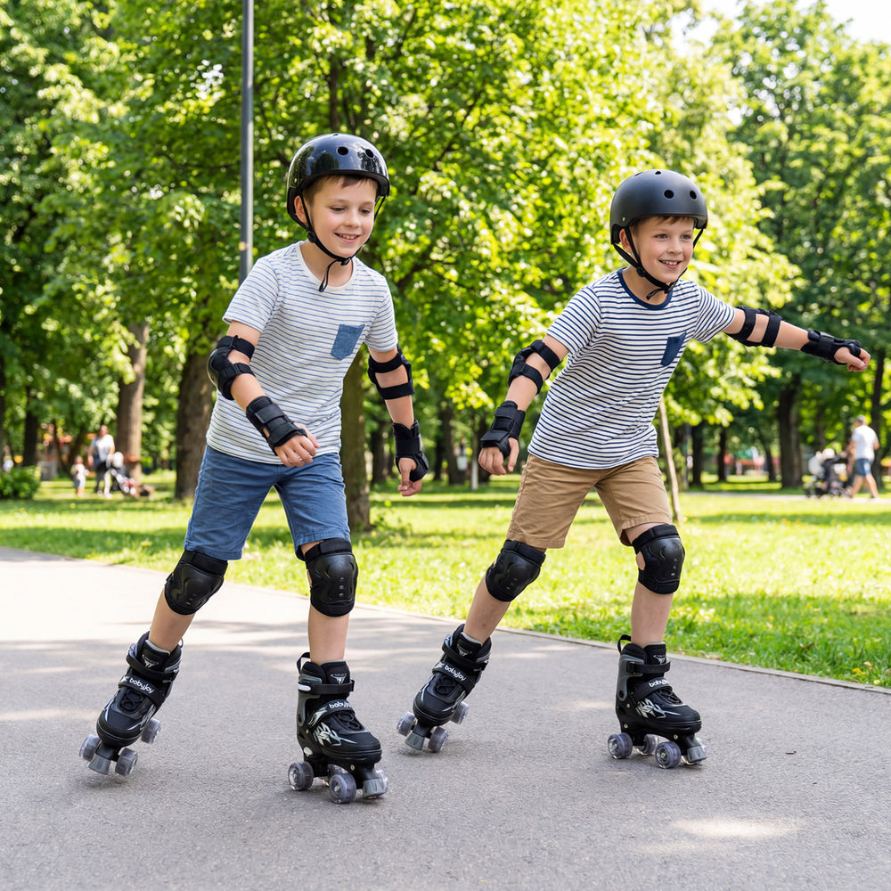 Kids Roller Skates for Girls Boys 4 Sizes Adjustable Quad Skates with Light-up Wheels for Outdoor-Black - Gallery View 1 of 10