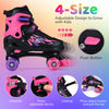 Kids adjustable roller skates in pink with light-up wheels, featuring secure laces and a breathable mesh liner for.