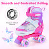Kids roller skates in pink with light-up wheels, featuring adjustable sizes and premium ABEC-7 bearings for smooth.