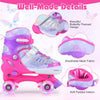 Kids roller skates in pink with butterfly design, featuring adjustable sizing, breathable mesh, and light-up wheels for.