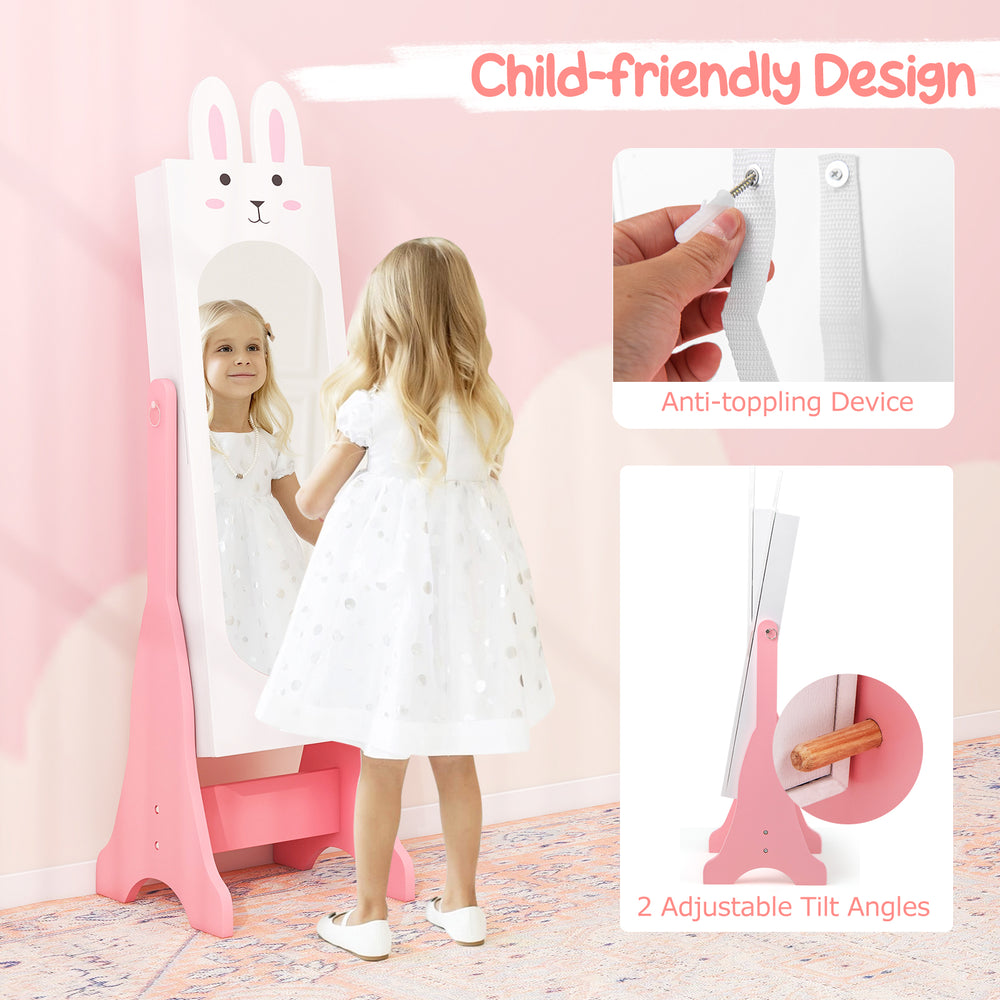 Full-length dressing mirror with adjustable tilt angles and anti-toppling device, designed for kids' safety and comfort.