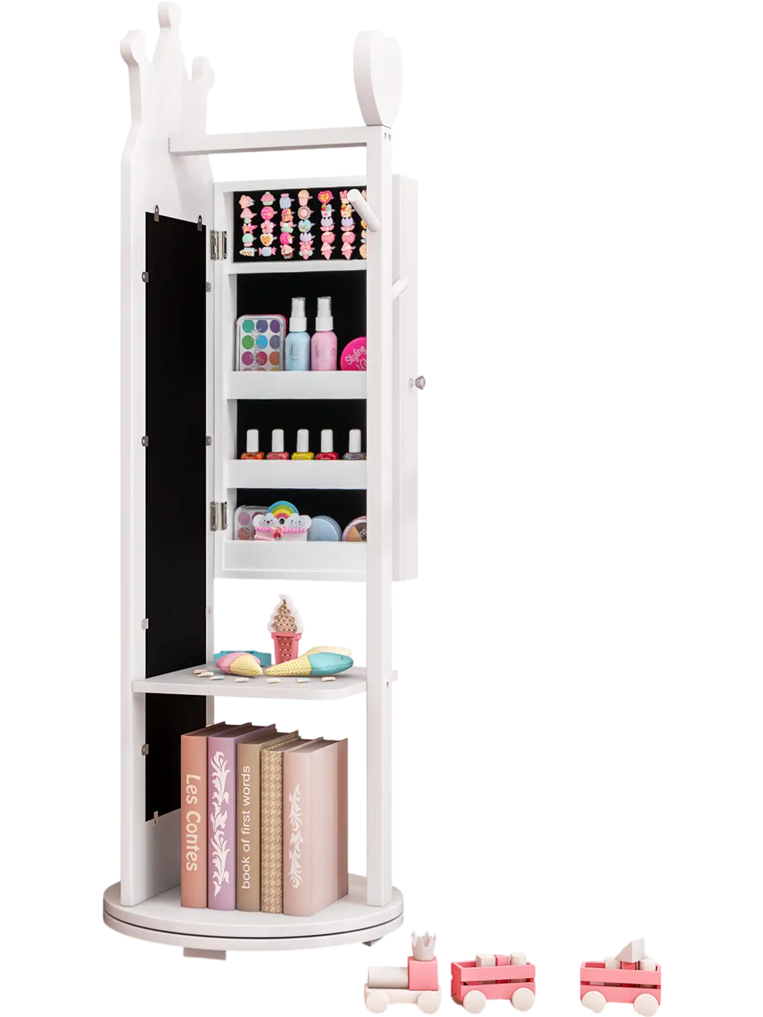 Costway Princess Kids Vanity Table Stool Mirror Drawer White 69725834 New