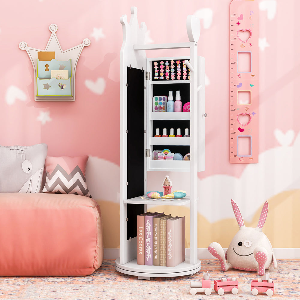Kids Room Furniture Set Princess Vanity Table and Stool Set with Mirror and Drawer-White - Gallery View 1 of 9