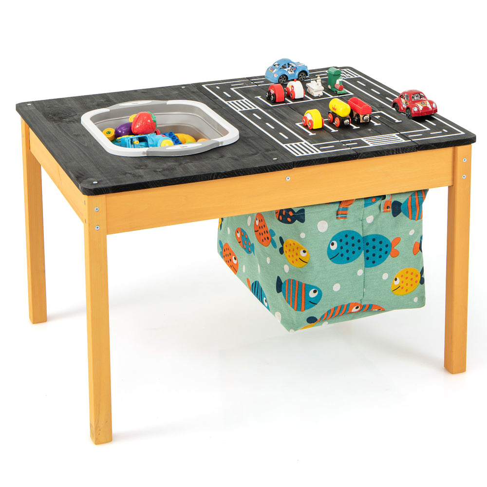 3-in-1 kids activity table with removable racing tabletop, built-in storage bin, and durable fir wood frame for outdoor.