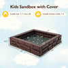 Kids sandbox with cover in brown, featuring a durable HDPE frame and bottom liner for drainage, suitable for 1-4.
