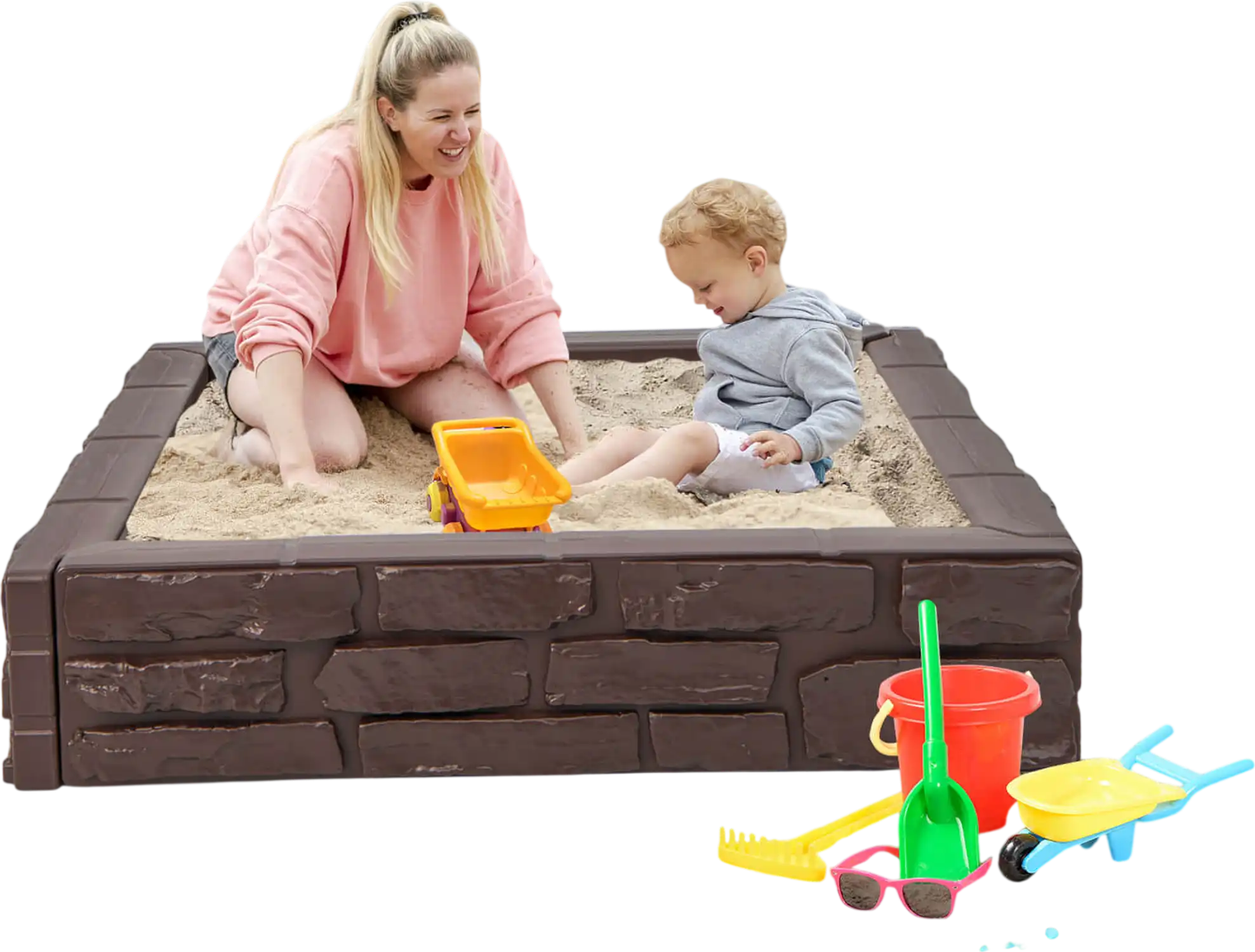 Costway 2-In-1 Kids HDPE Sandbox Cover Bottom Liner Brown 24965781 New