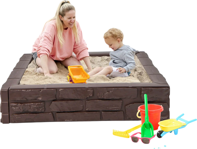 Costway 2-In-1 Kids HDPE Sandbox Cover Bottom Liner Brown 24965781 New