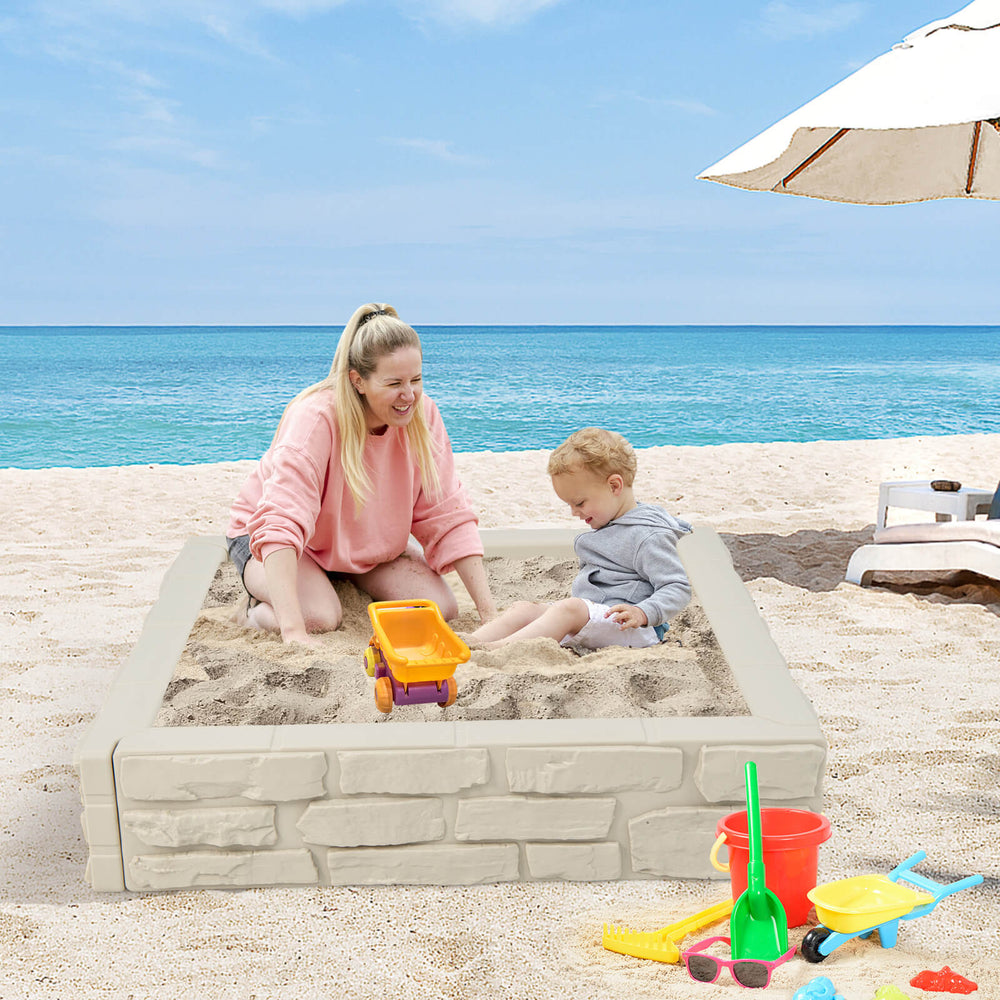 2-In-1 HDPE Kids Sandbox with Cover and Bottom Liner-White - Gallery View 1 of 10