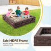 Kids playing in the 2-in-1 HDPE brown sandbox with cover, designed for durability and creativity, suitable for ages.