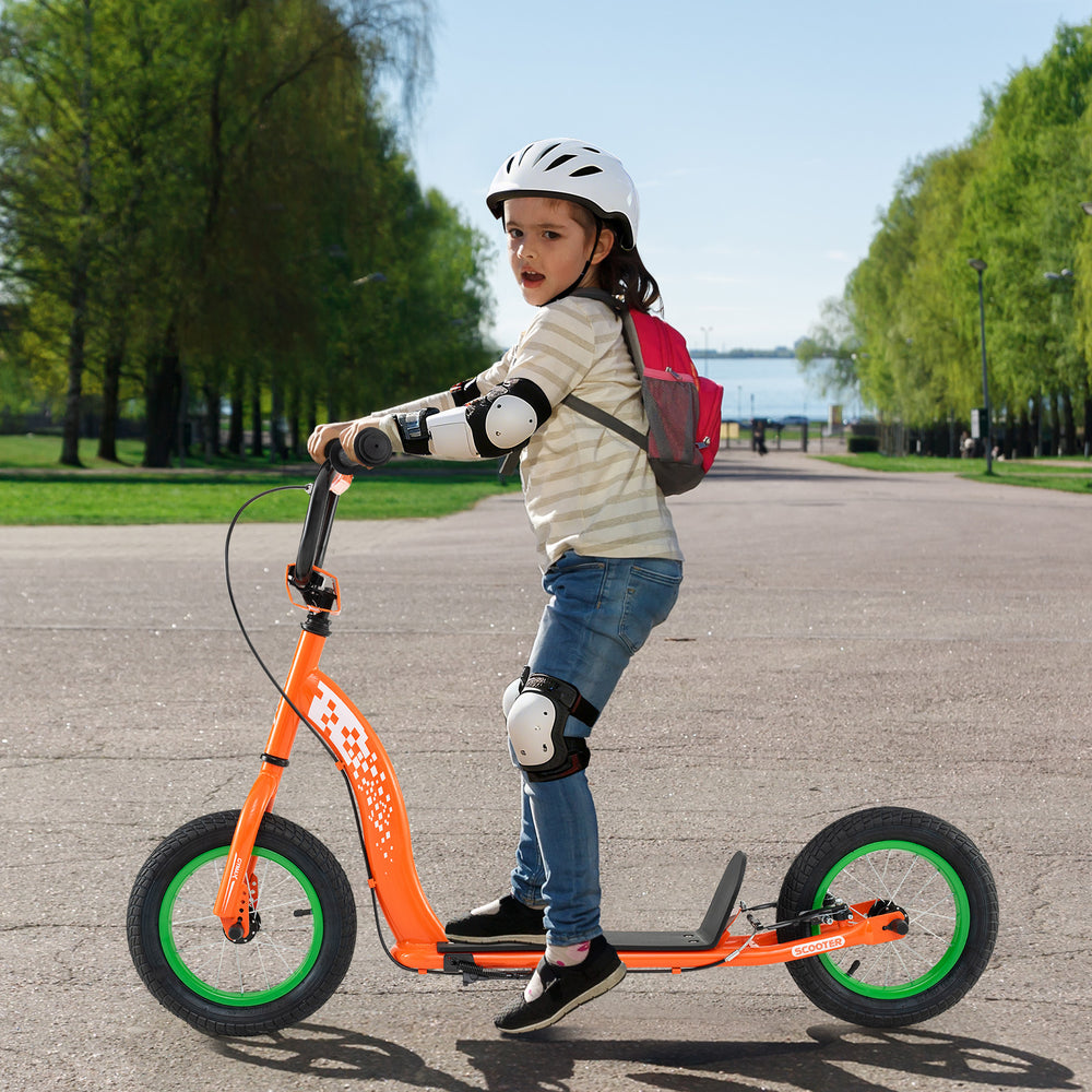 Kids Scooter Youth Kick Scooter with Adjustable Height Handlebar 12-Inch Inflatable Wheels-Orange - Gallery View 1 of 10