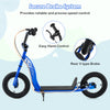 Kids scooter with adjustable height handlebar, 12-inch inflatable wheels, and secure handbrake for safe riding.