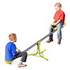Kids seesaw with 360-degree swivel design, featuring a stable 3-leg base, for outdoor play with two children.
