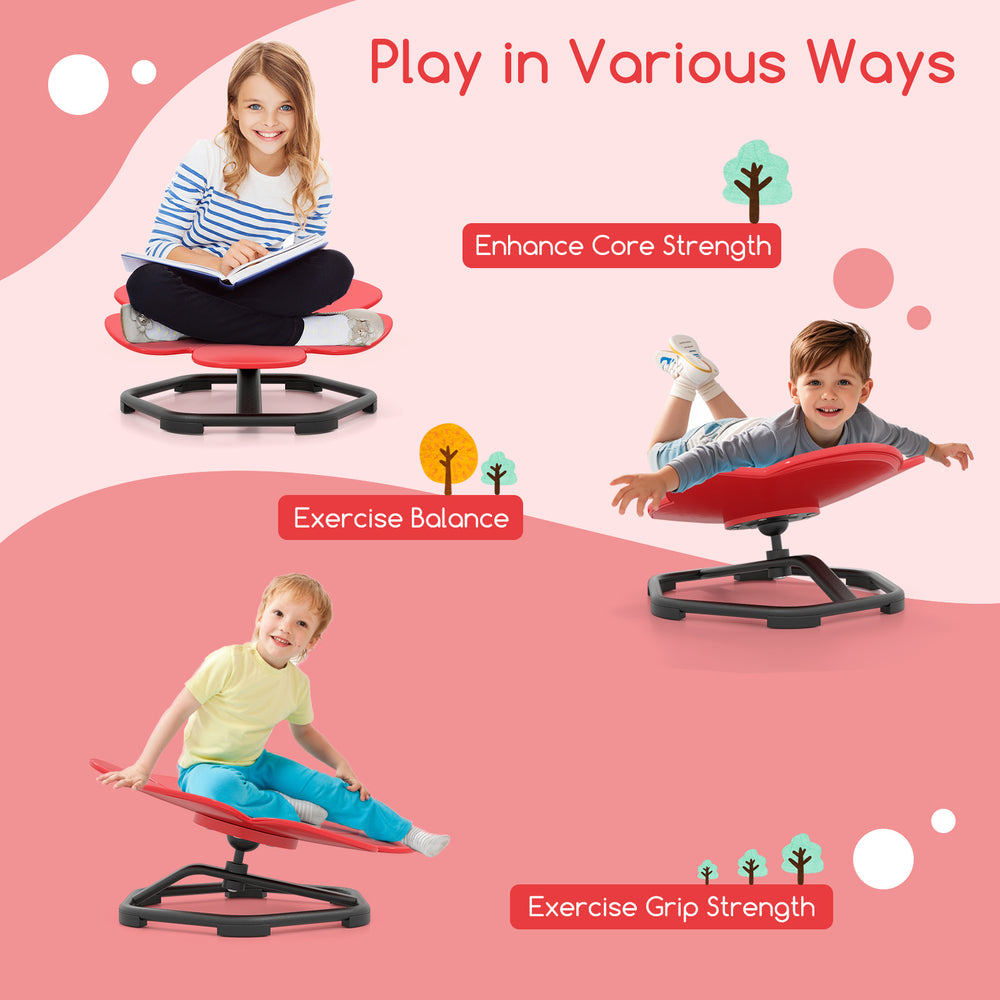 Kids Sensory Swivel Chair in red, promoting core strength and balance with a fun elephant petal design for versatile.