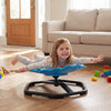 Kids sensory swivel chair in vibrant sunflower shape, featuring 360° rotation and sturdy metal base for safe indoor play.