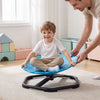 Kids sensory swivel chair in vibrant blue with a sunflower shape, designed for 360° spinning and stable indoor play.