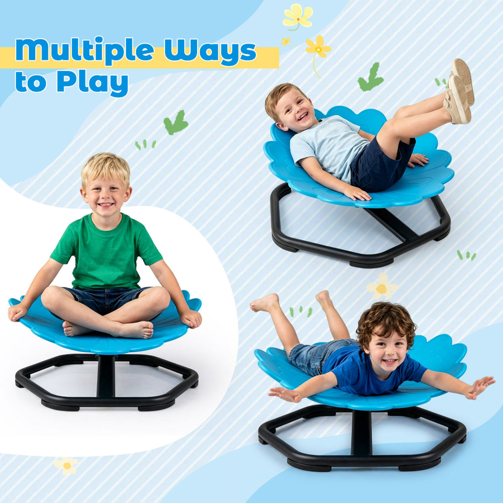 Kids sensory swivel chair in vibrant sunflower shape, featuring 360° rotation and sturdy metal base for safe play.