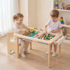 Kids sensory table set with adjustable height, two storage bins, and solid wood legs for engaging play activities.