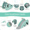 3-in-1 kids slide rocking horse set in green with frog pattern, featuring a smooth seat and 2-step climbing ladder for.