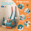 5-in-1 kids slide and swing set in multicolor with slide, swing, basketball hoop, and mini bus for active play.