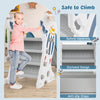 Kids climbing the 4-in-1 slide and swing set with safety handrails and anti-slip steps for secure play.