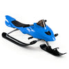 Kids snow racer sled in blue features brakes, tow ropes, and a steering handle for safe winter fun and easy maneuverability.