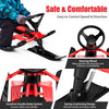 Kids snow sled in red featuring a steering wheel, double brakes, and a comfortable seat for safe outdoor fun.