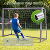 Kids soccer goal with tear-resistant net, galvanized tube frame, and a close-up showing net mesh measurements.