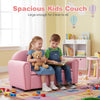 Spacious pink kids sofa with armrests, designed for 1-2 children, featuring storage for toys and books underneath.