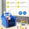 Kids sofa with armrest and thick cushion in blue, featuring a cute design, solid wood construction, ideal for ages 1-3.
